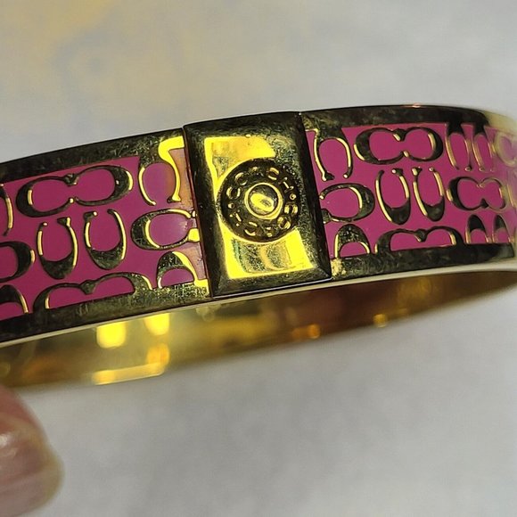 Coach Gold Pink Metal Bangle Bracelet 1/2" Wide Stamped .......415
